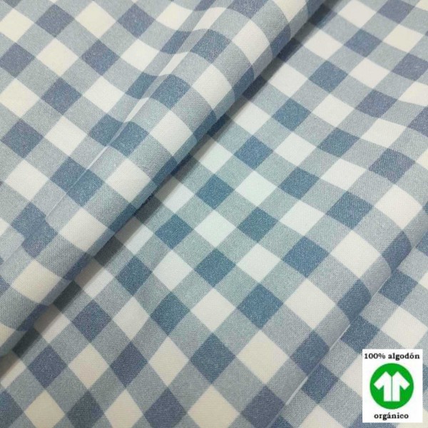 Tela cuadros AZUL Petróleo Pastel 100% algodón Serie Organic