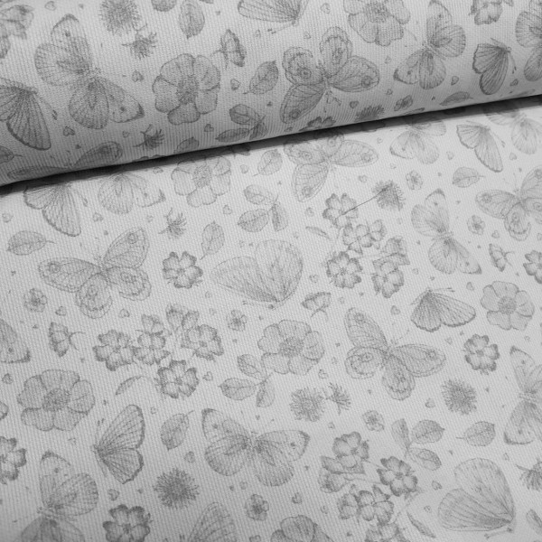 Mariposas y Flores Gris 100% algodón